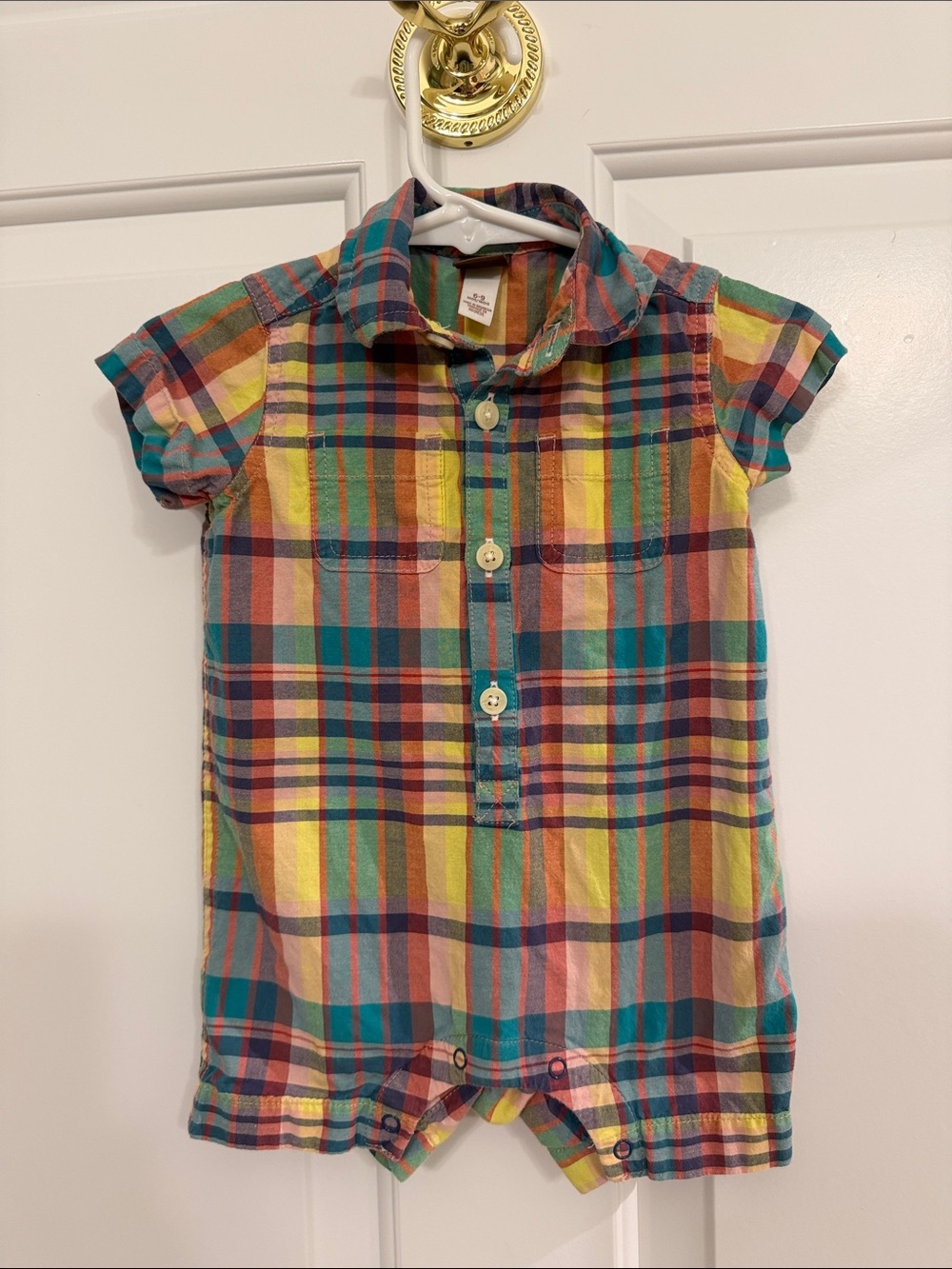 Tea Collection Multicolor Plaid Button-Front Romper